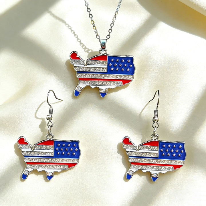 Women's patriotic jewelry set with flip-flop pendant made of enamel and crystal embellishment Kalsten