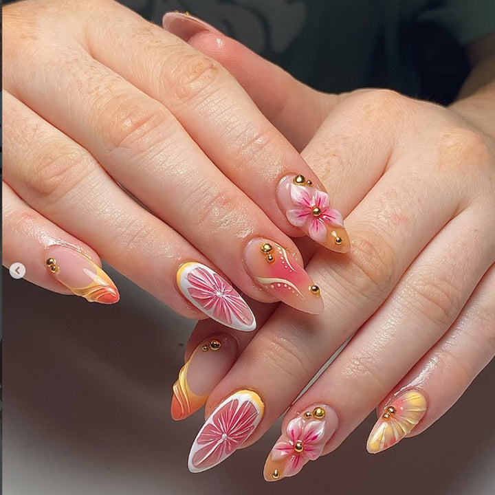 Nail Art Set with Floral and Shiny Accents Kalsten