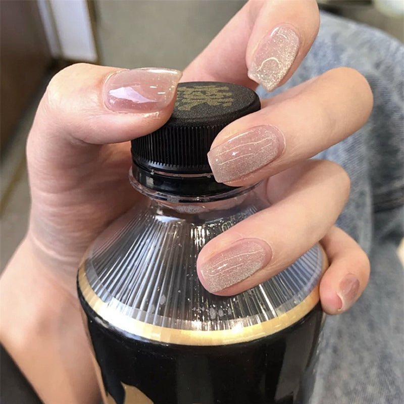 Glittery Natural Finish Press-On Nail Set Kalsten