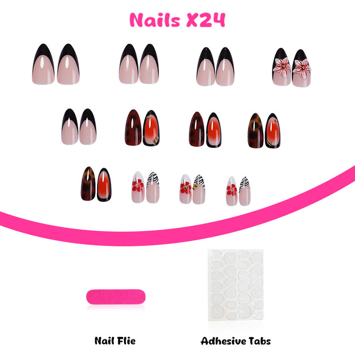 Artificial nail set with floral and creative decorations Kalsten