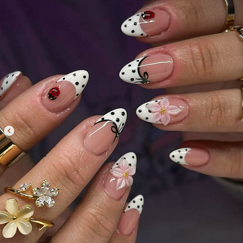 Artistic Stiletto Press-On Nails with Floral Accents