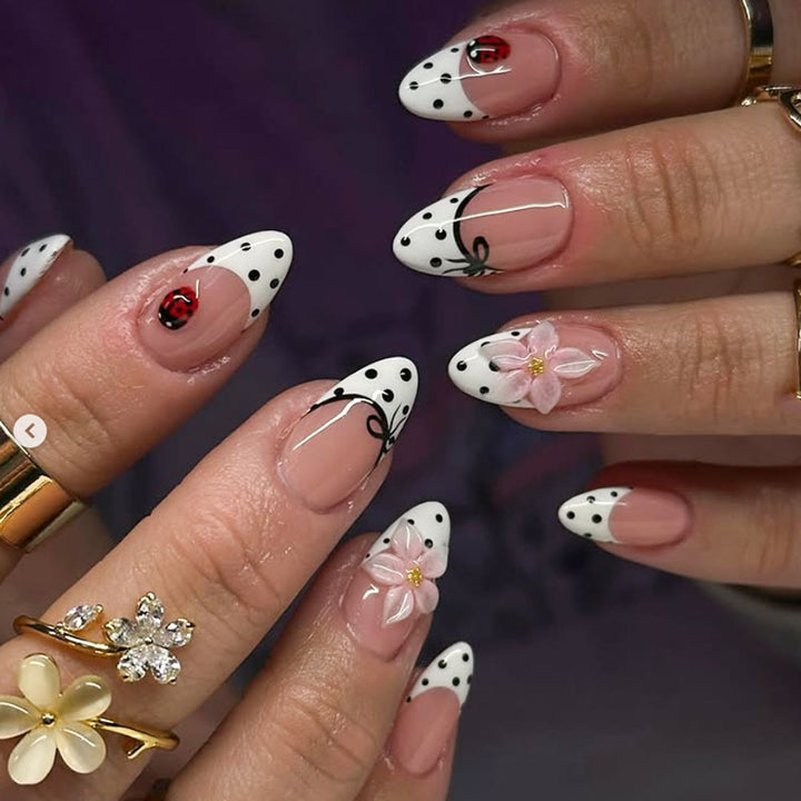 Artistic Stiletto Press-On Nails with Floral Accents