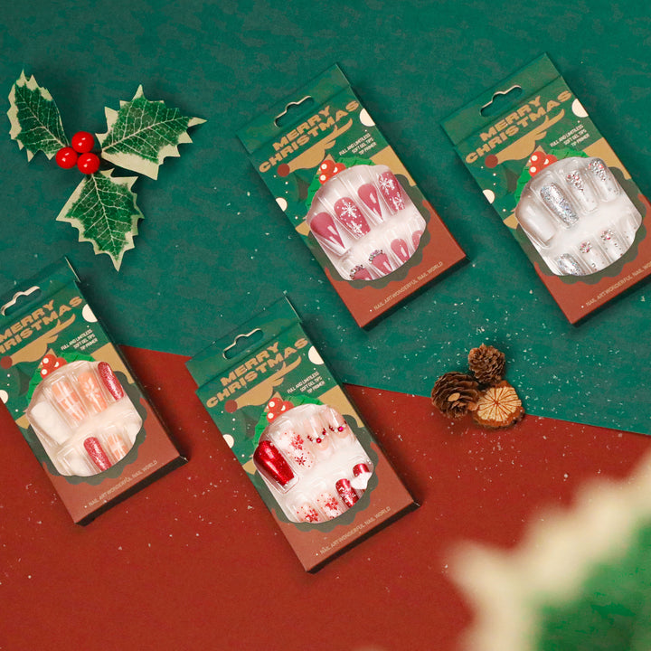 Artful Nail Extensions with Festive Glitter Design Kalsten