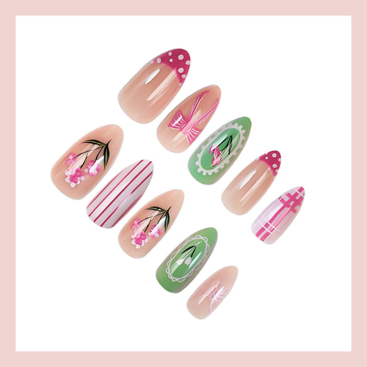 Acrylic nail set with floral and playful designs Kalsten