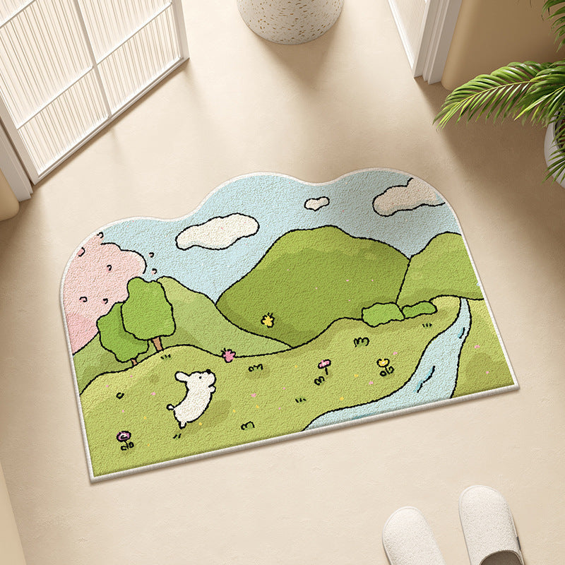 Cartoon Dog-Themed Plush Bath Rug for Bathroom
