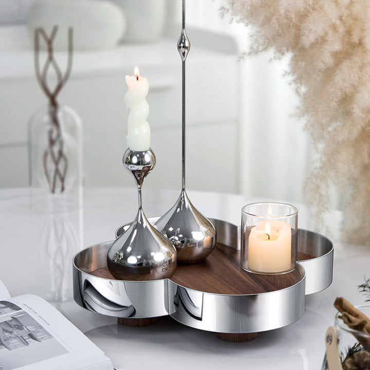 Decorative Metal and Wood Serving Tray