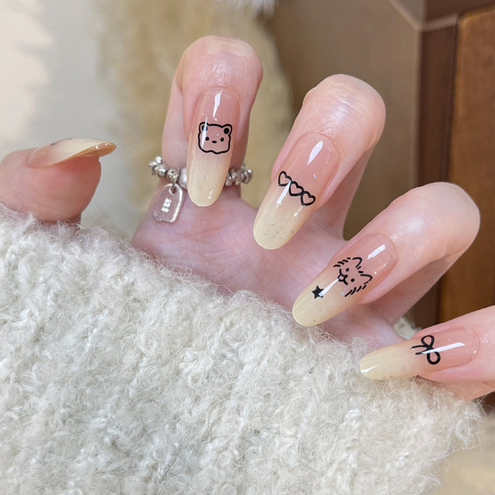 Stylish Press-On Nail Set with Elegant Glitter Accents Kalsten