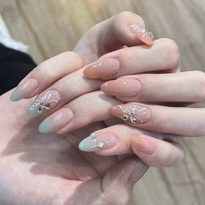 Decorative Stiletto Press-On Nails with Artistic Butterfly Accents Kalsten