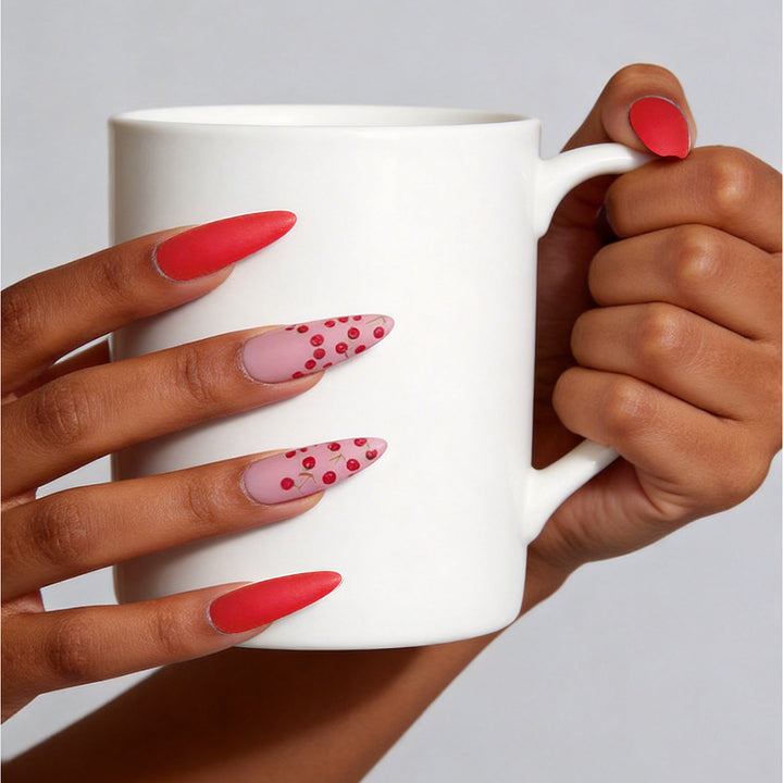 Artistic Stiletto Nail Art Set with Cherry and Matte Designs Kalsten