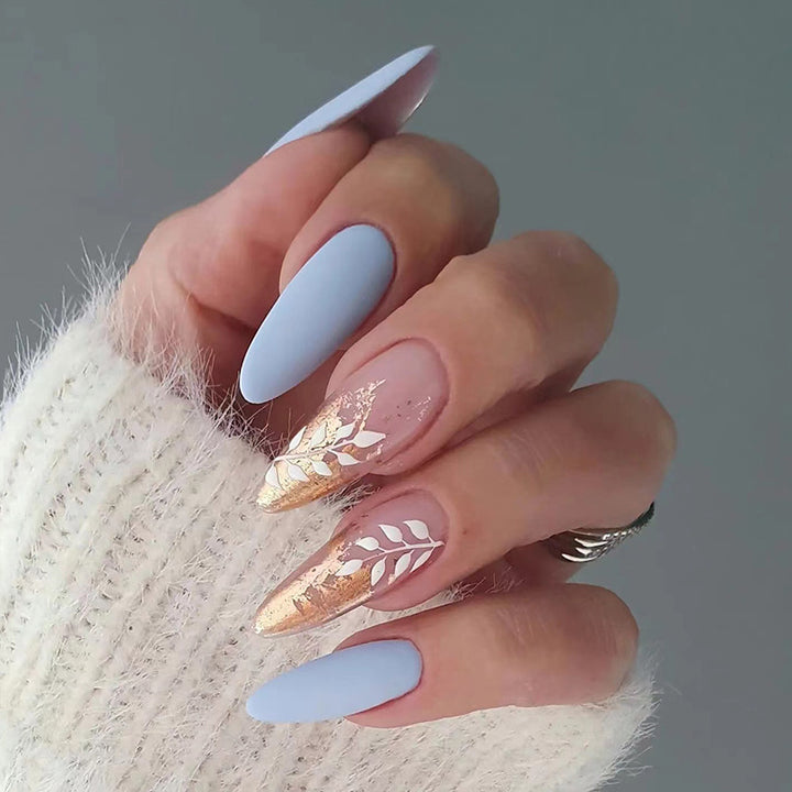 Artificial Stiletto Nails with Elegant Leaf Design Kalsten