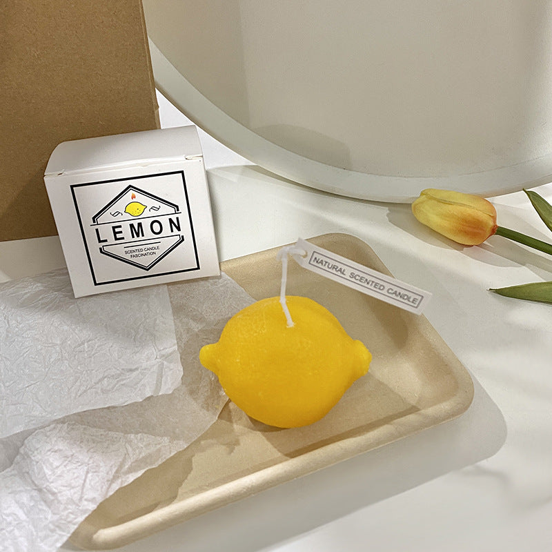 Hand-Poured Realistic Lemon-Shaped Scented Soy Candle with Cotton Wick & Gift Box