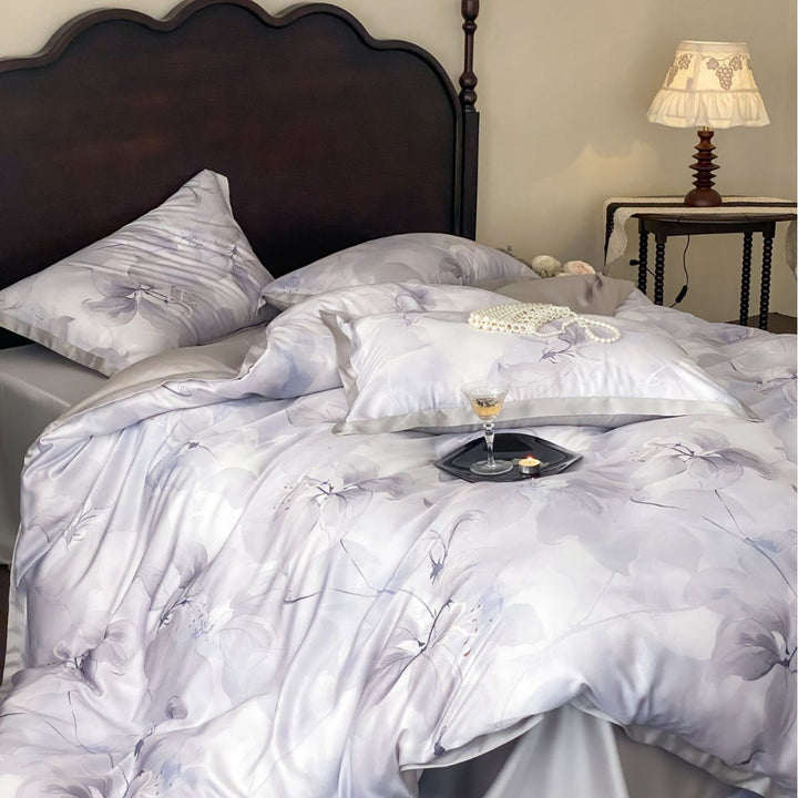Luxurious satin bedding with floral watercolor print