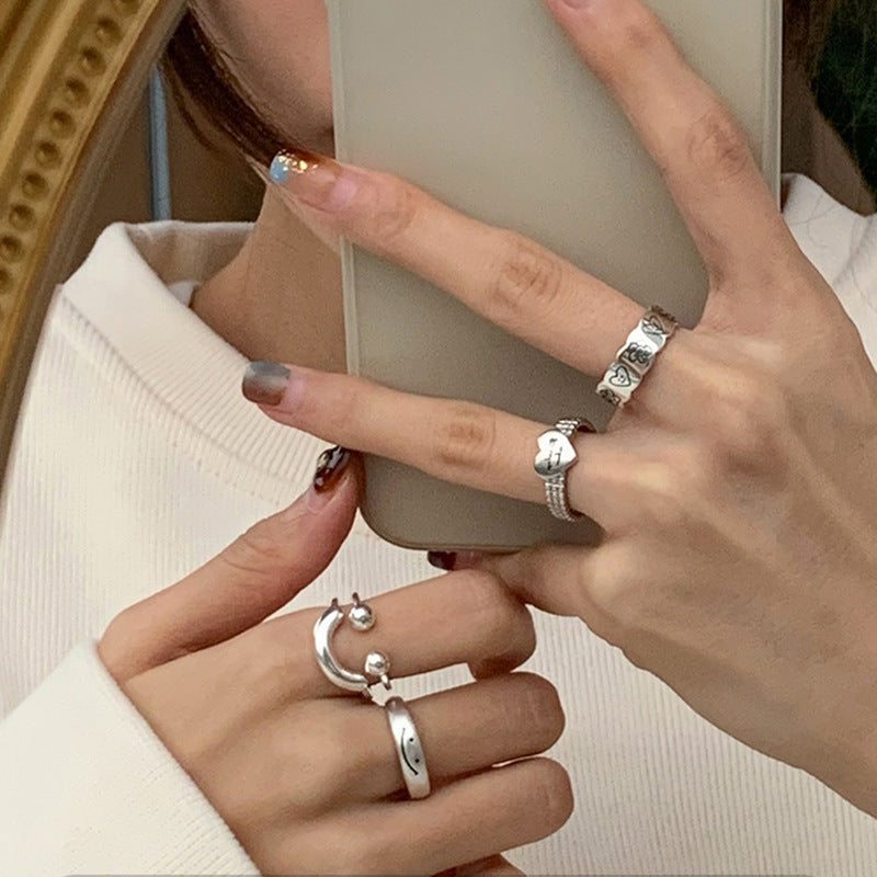 Adjustable Silver Floral Pattern Ring Kalsten