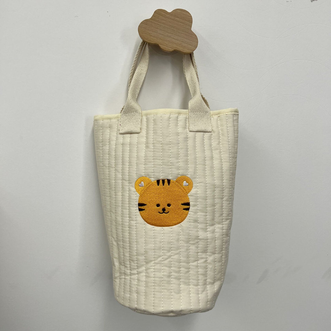 Quilted Cotton Canvas Tote Bag with Embroidered Lemon Motif and Short Webbing Handles