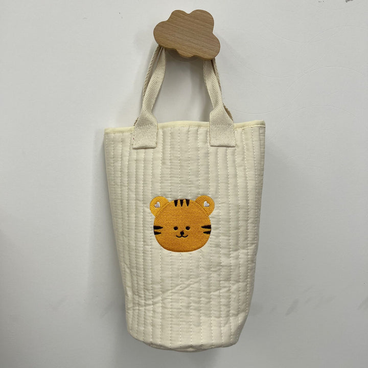 Quilted Cotton Canvas Tote Bag with Embroidered Lemon Motif and Short Webbing Handles