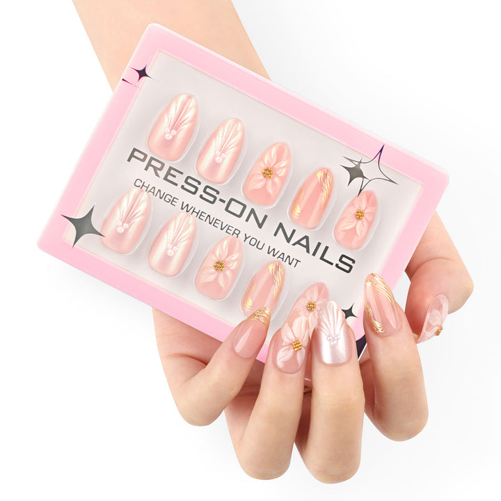 Artificial Press-On Nails with Elegant Flower Design Kalsten