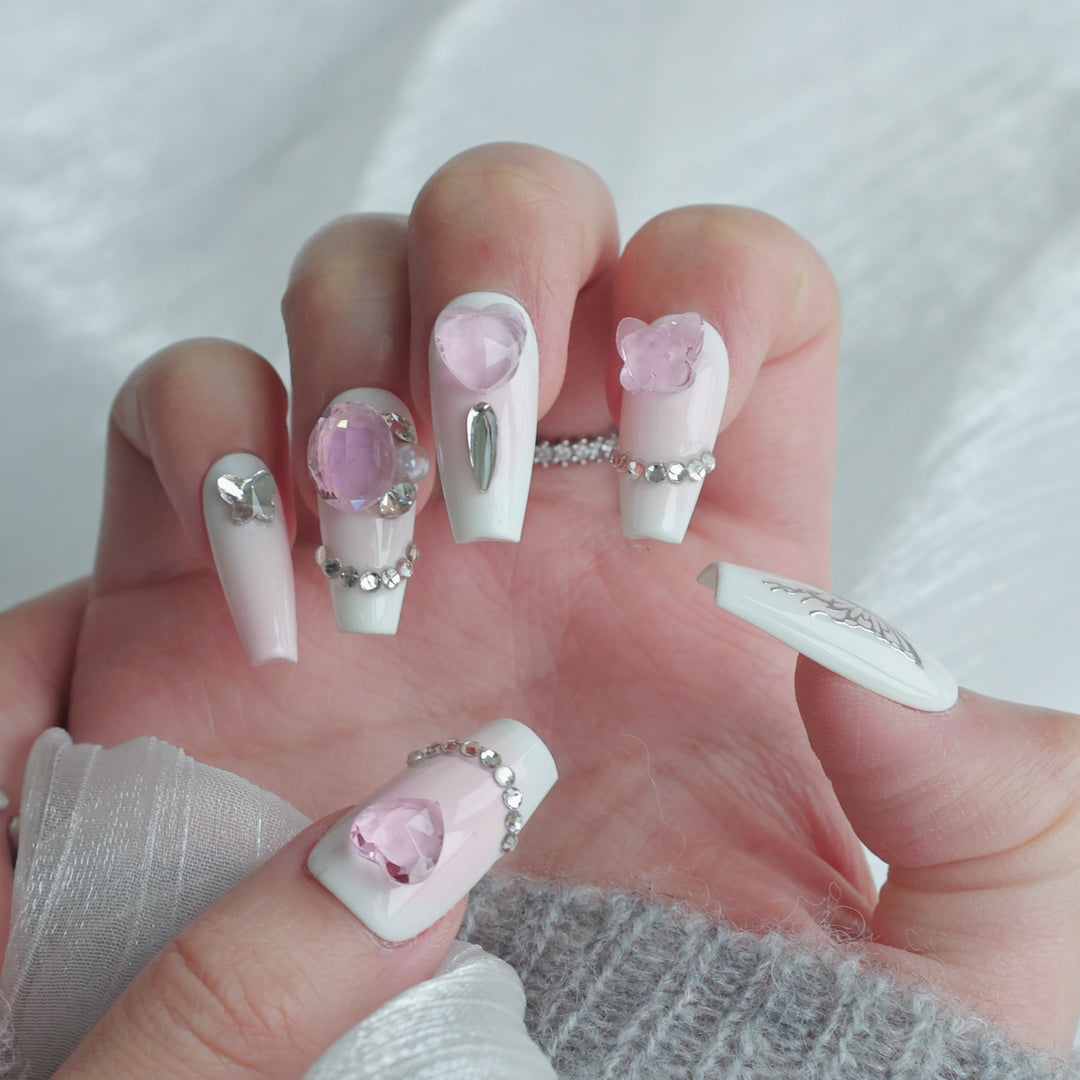 Artistic Gem-Embellished Press-On Nail Set