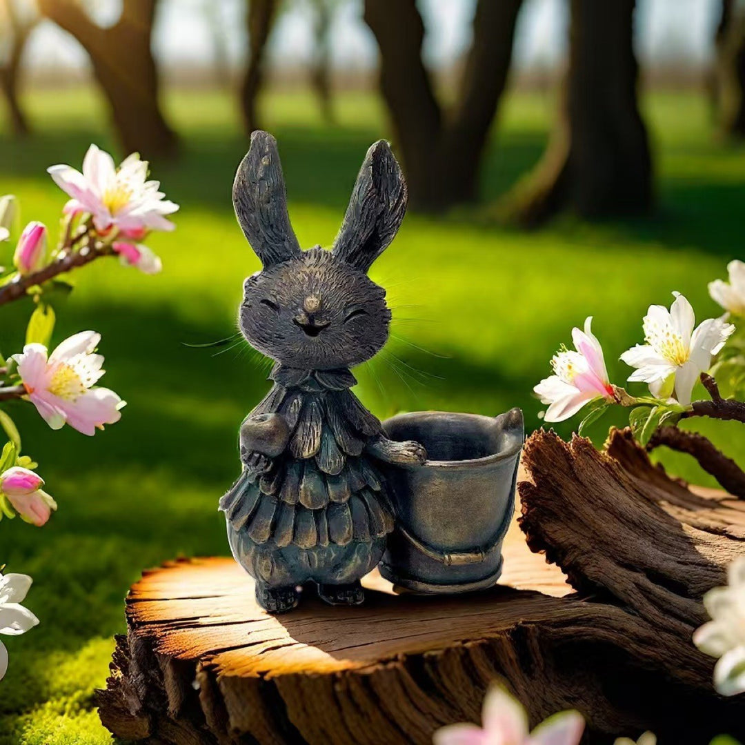 Adorable Rabbit Figurine with Lettuce Planter Kalsten