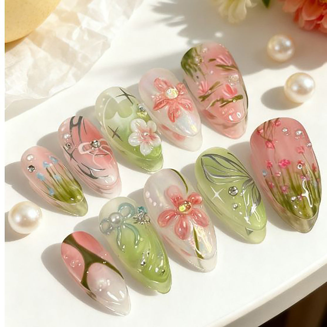 Floral Art Press-On Nail Tips Set