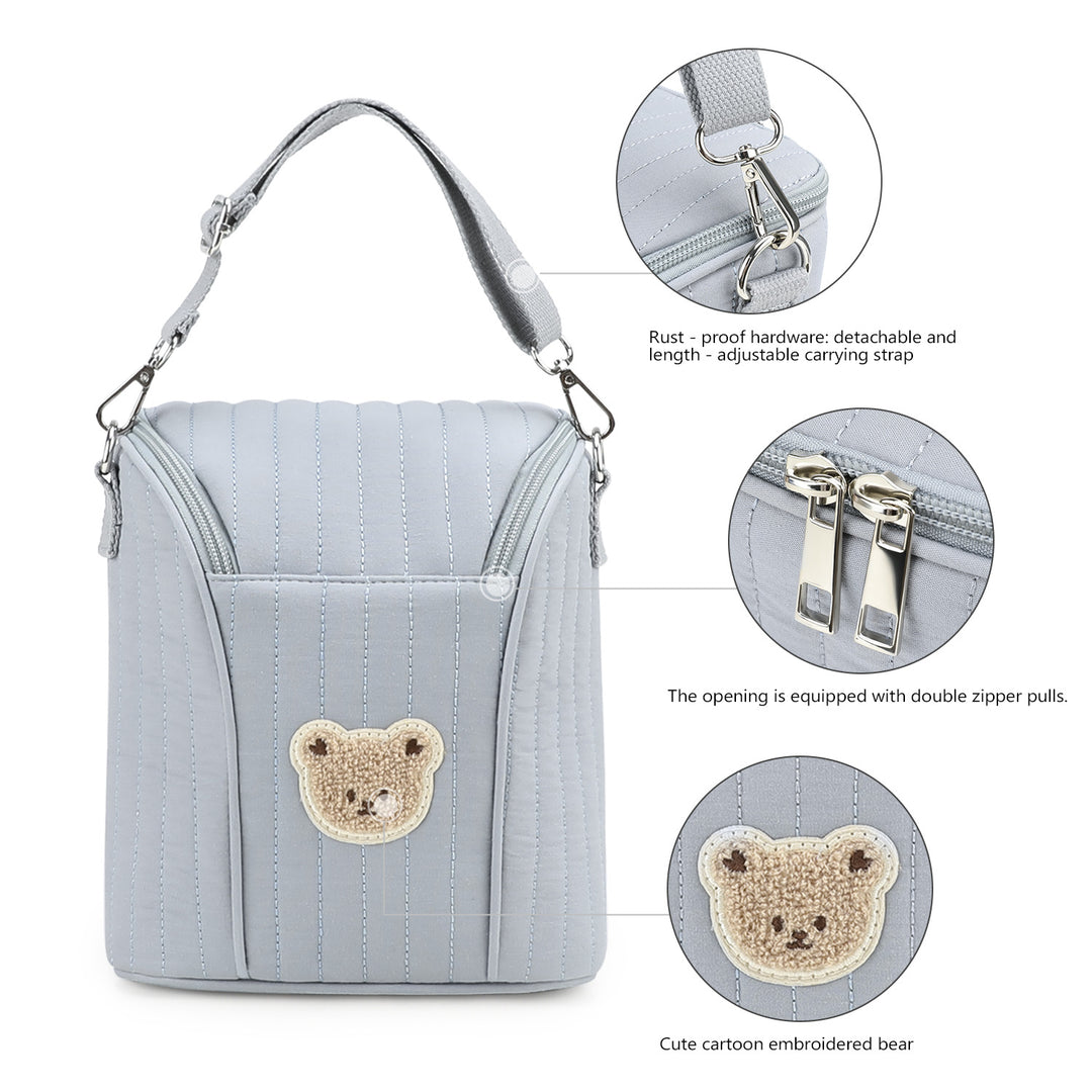 Fashionable Shoulder Bag with Quilted Design and Cute Bear Motif Kalsten
