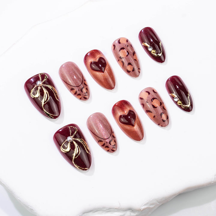 Decorative Press-On Nail Art Set with Elegant Bow Features Kalsten