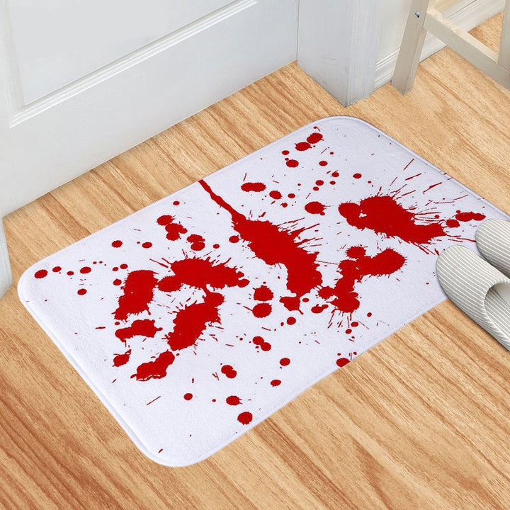 Horror-Themed Non-Slip Memory Foam Bath Mat With Graphic Handprint And Footprint Design