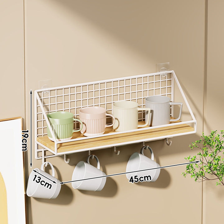 Ventilated Grid Wall Shelf with Wood-Look Tray and Clear Suction Mounts
