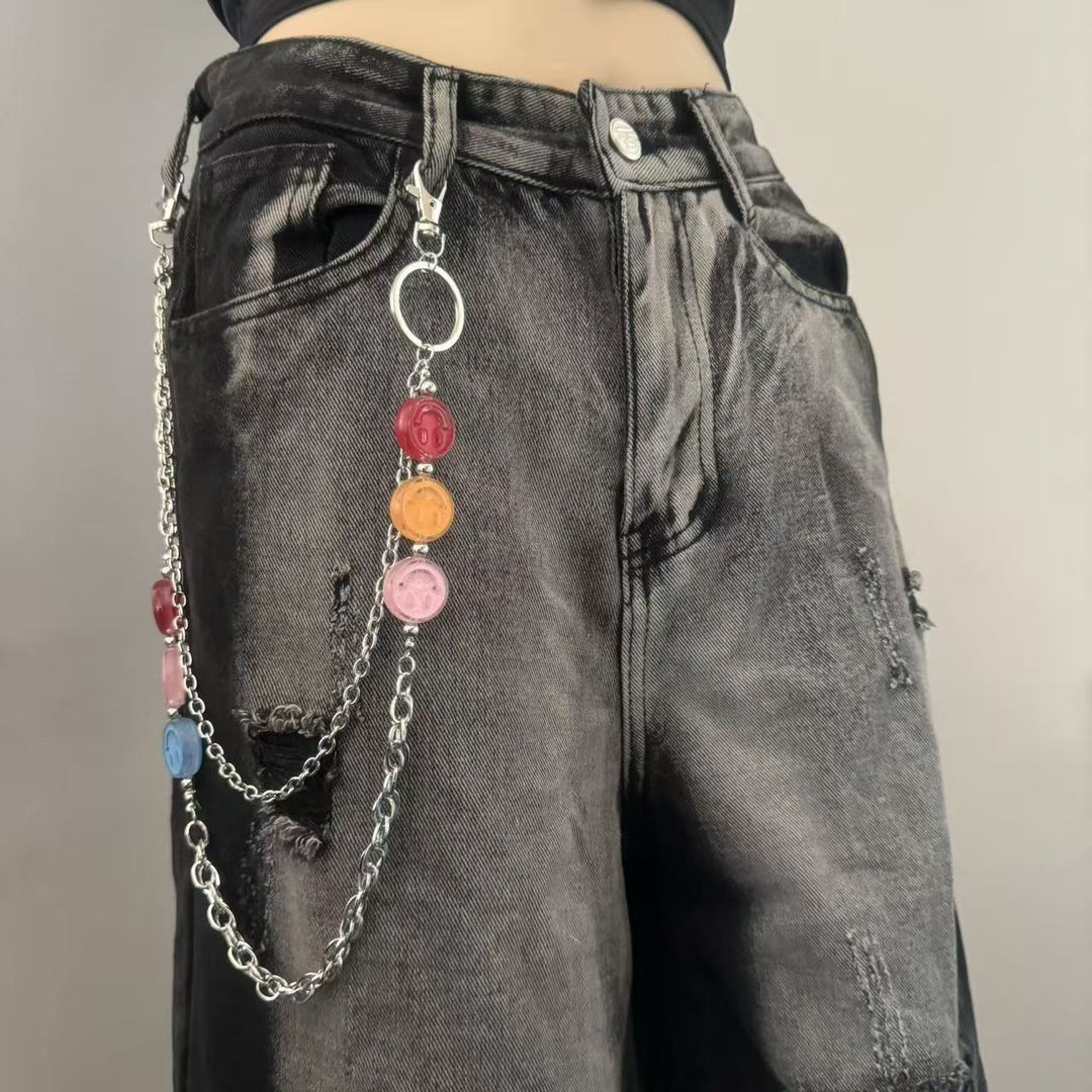 Fashionable chain belt with colorful pendants Kalsten