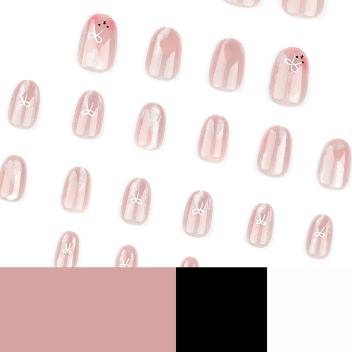 Artificial nail extensions with cute bunny design and hearts Kalsten