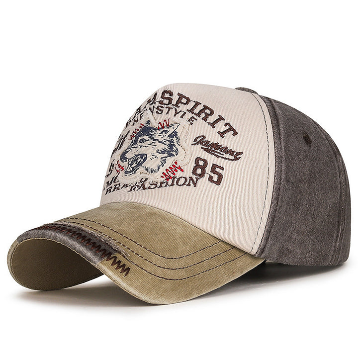 Men's Vintage-Inspired Embroidered Wolf Cap Kalsten