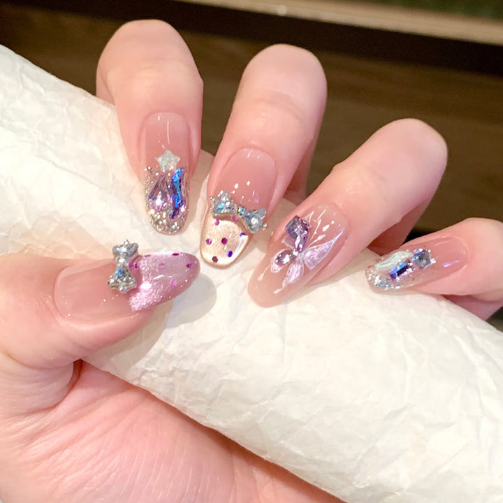 Decorative Press-On Nail Set with Star and Bow Designs Kalsten