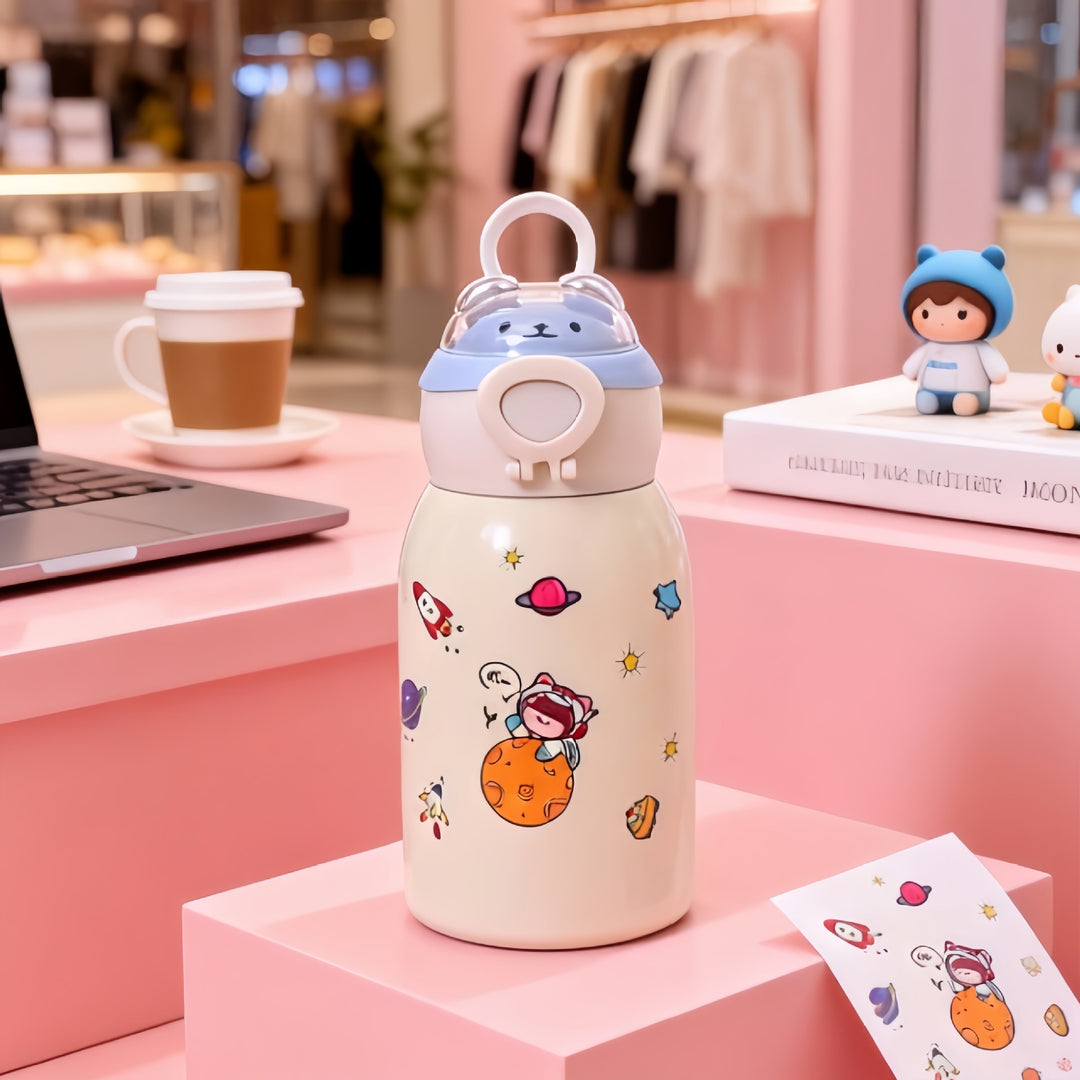 Women's insulated drinking bottle with planet-shaped stickers Kalsten