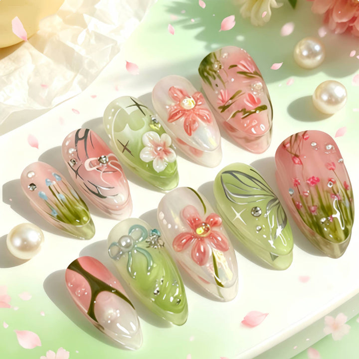 Artistic Floral Design Press-On Nail Set Kalsten