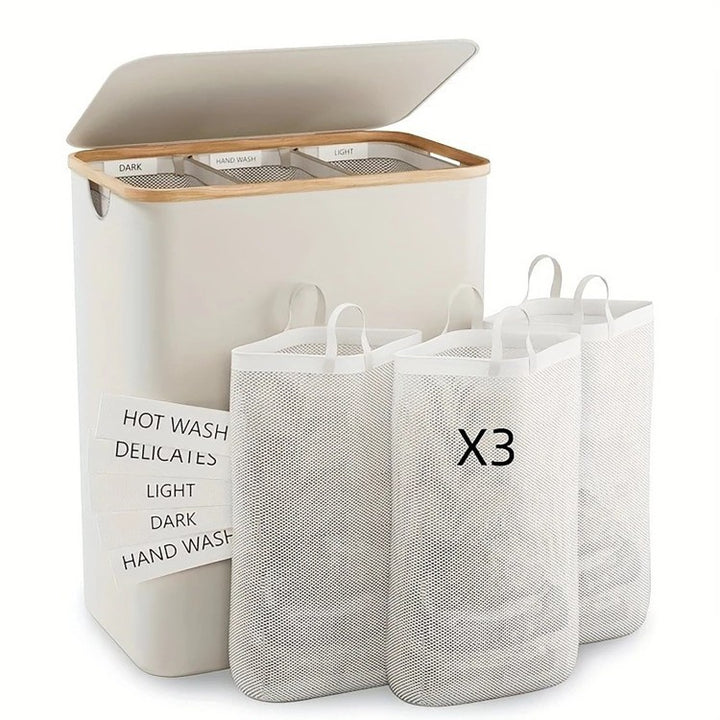 Elegant Laundry Container Made of High-Quality Textile with Bamboo Frame Kalsten