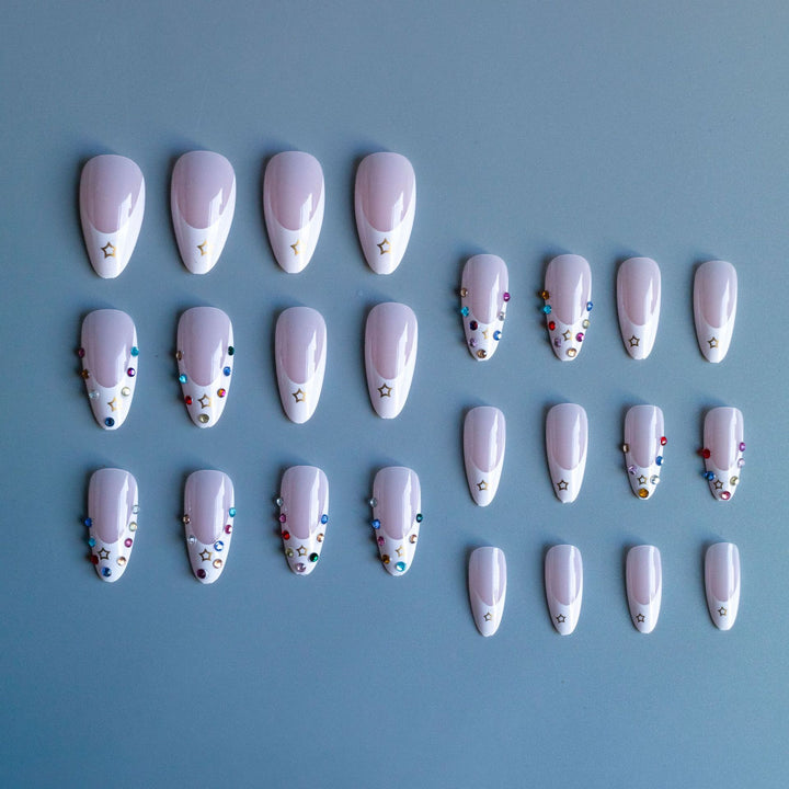 Elegant Stiletto Nail Art Set with Rhinestone Accents