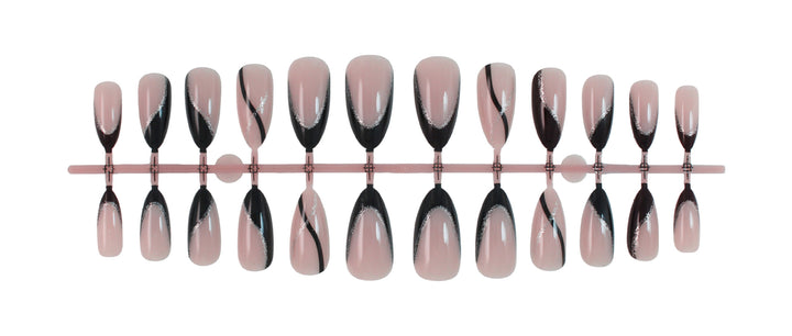 Artificial nail set with elegant black and white design and glitter accents Kalsten
