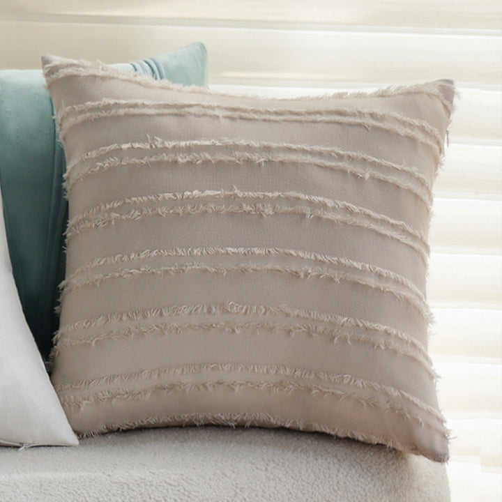 Square cushion cover in boho look with flat fringe runs and linen appearance, concealed zipper Kalsten