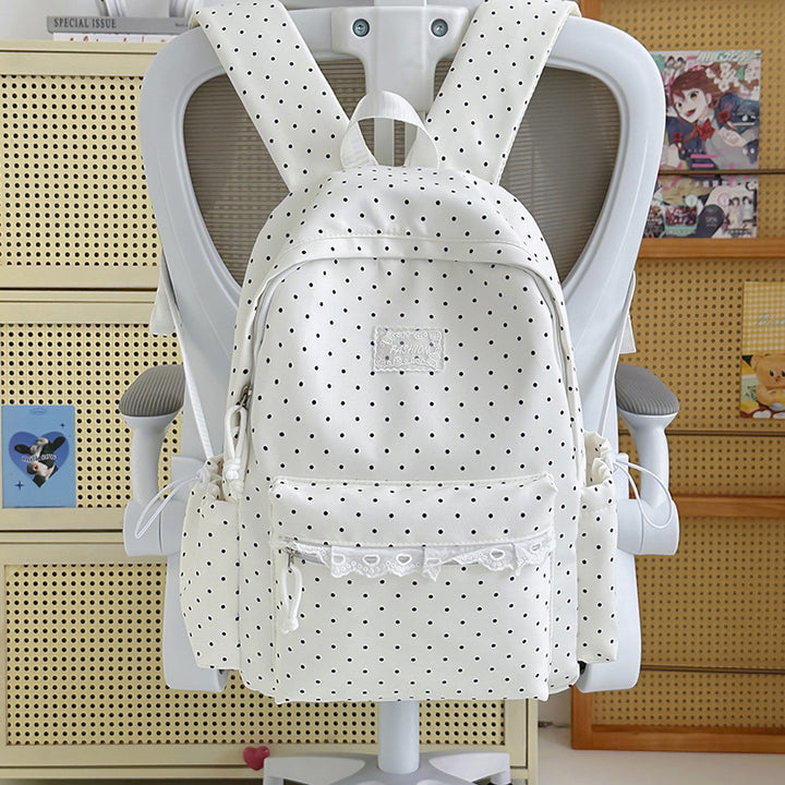 Stylish Polka Dot Backpack with Decorative Accents Kalsten