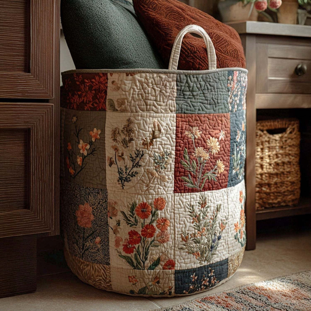 Quilted Decorative Laundry Storage Basket With Rope Handles Collapsible Fabric Organizer