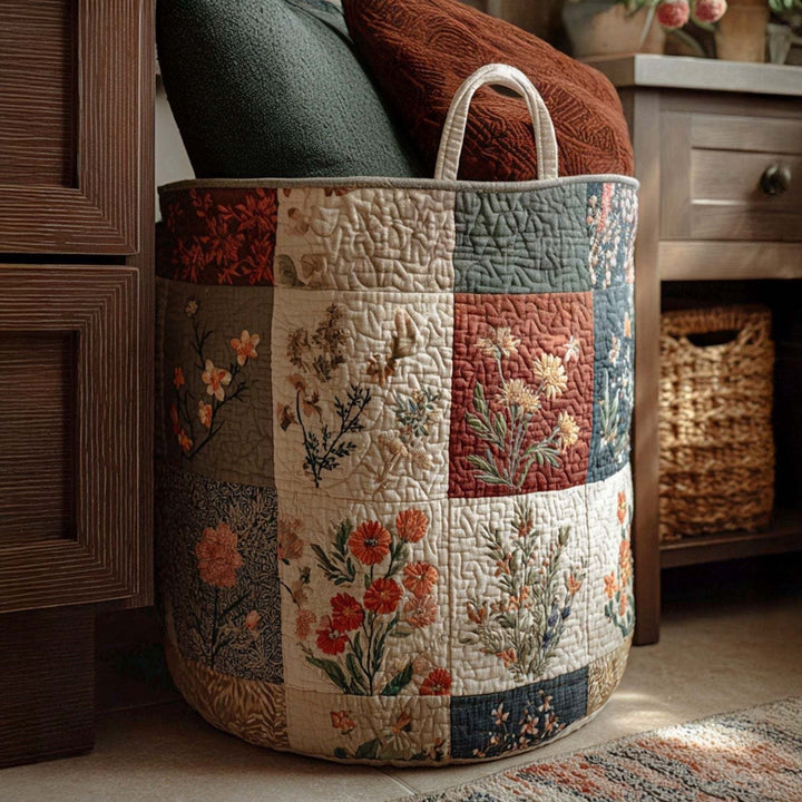 Quilted Decorative Laundry Storage Basket With Rope Handles Collapsible Fabric Organizer