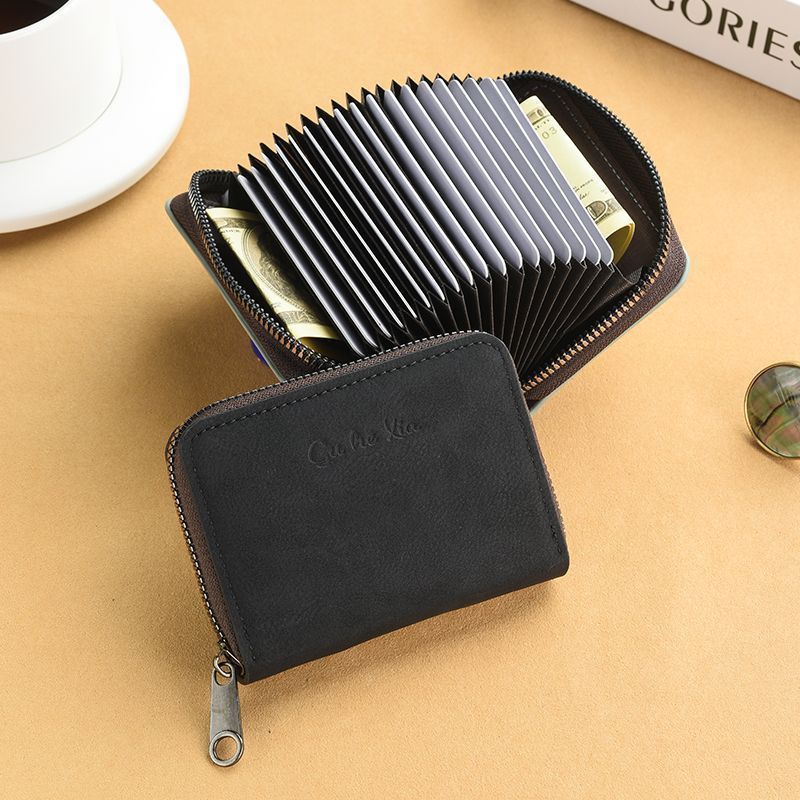 Compact Zippered Genuine Leather Wallet