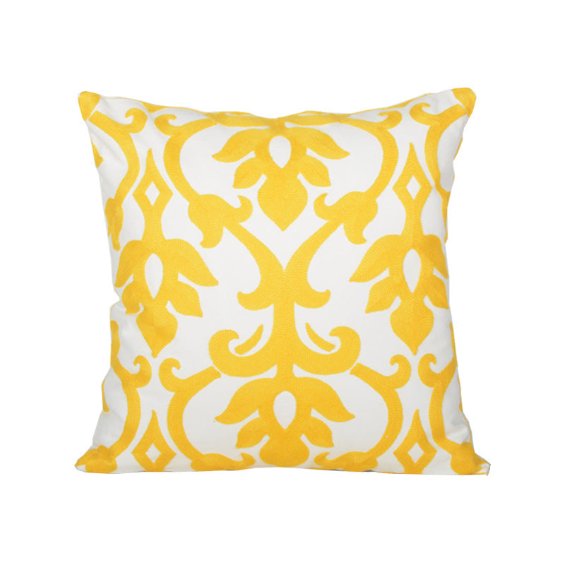 Sunburst Geometric Embroidered Cotton-Linen Throw Pillow Cover