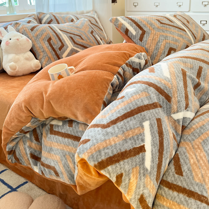 Plush Reversible Microfiber Comforter Set With Oversized Bolstered Body Pillow And Geometric Print