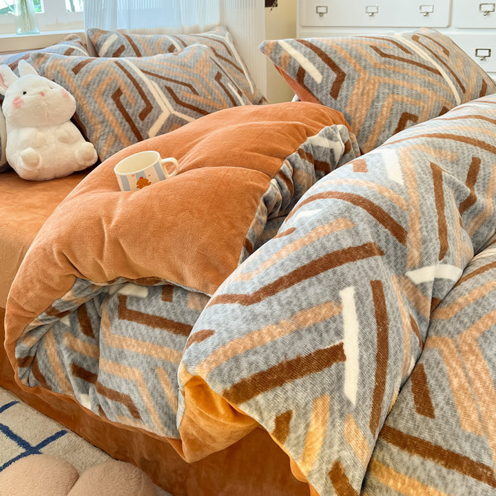Plush Reversible Microfiber Comforter Set With Oversized Bolstered Body Pillow And Geometric Print