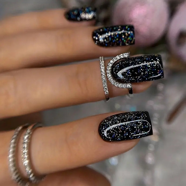 Glittery Galaxy Nail Art Extensions
