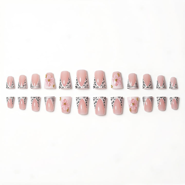 Premium Decorative 3D Press-On Nails with Floral and Animal Print Accents Kalsten