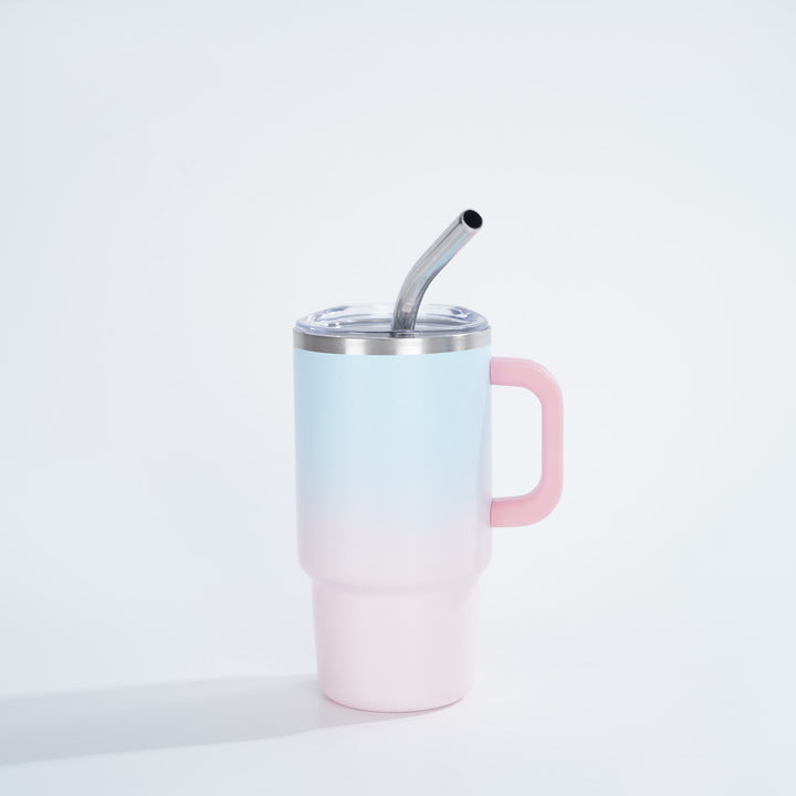 Insulated Stainless Steel Travel Mug With Ergonomic Handle Spill-Resistant Lid And Reusable Bent Metal Straw