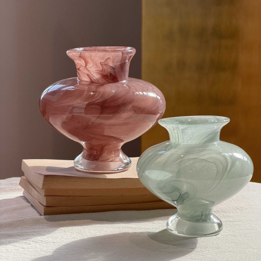 Handblown Swirled Pedestal Accent Glass Vase Kalsten