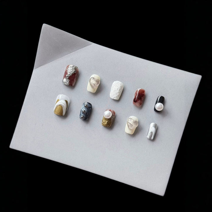 Artistic Press-On Nail Set with Unique Abstract Designs  1791774457