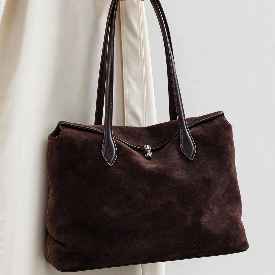 Suede Oversized Slouchy Tote Bag with Double Leather Handles